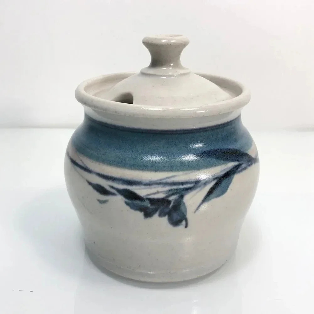Handmade Signed Floral Motif Studio Pottery Lidded Jar